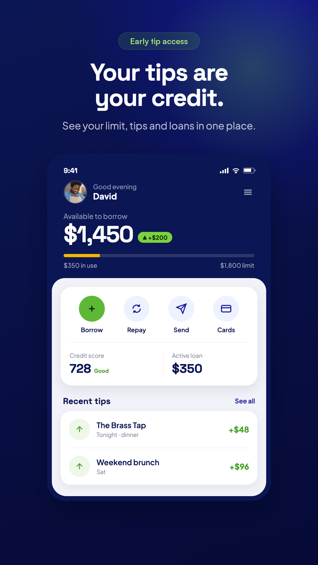Me & My Tips dashboard preview